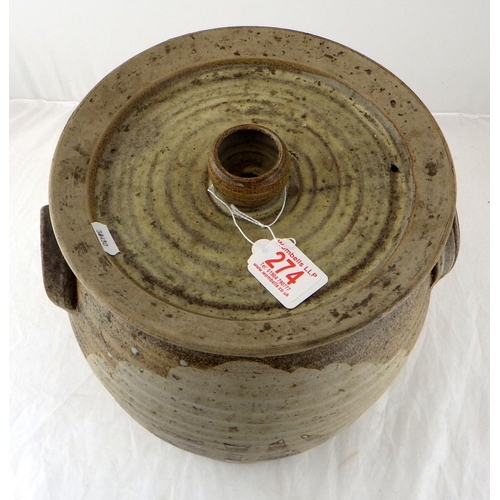 274 - A Studio Pottery lidded barrel, possibly Howard Charles (Masham) 37cm tall