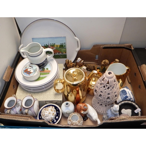 285 - Two boxes of misc ceramics to include Royal Worcester cake plate, Spode plates, Villeroy & Boch tabl... 