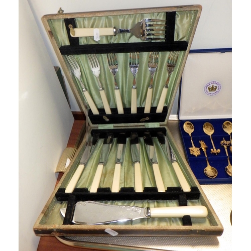 303 - Two 'The Queen's Jubilee' cased sets of spoons together with candlesticks, flatware etc