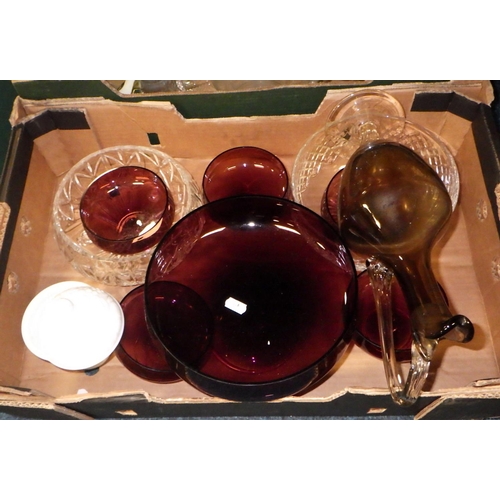 331 - A qty of Royal Doulton Burgundy dinner ware together with two boxes of misc glass (3)