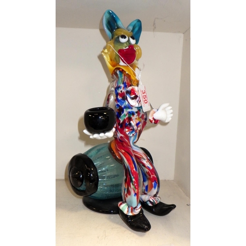 350 - A Murano glass clown sat on a barrel 30cm tall AF