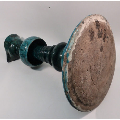 552 - A pottery oil burner lamp decorated with turquoise glaze, believed Persian, a/f.  Approx 350mm tall.