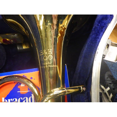 558 - A cased Boosy & Hawkes 400 tenor horn in E flat