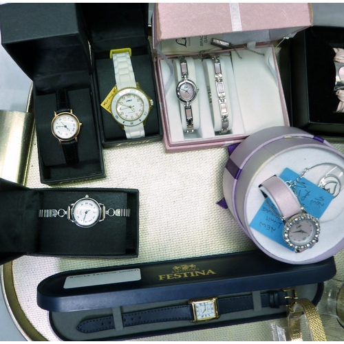 63 - Ladies wristwatches including Hermes quartz c1980s, Boccia, Rotary, Festina, Limit and Morgan.