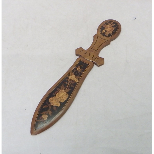 561 - An inlaid olive wood page turner 28cm