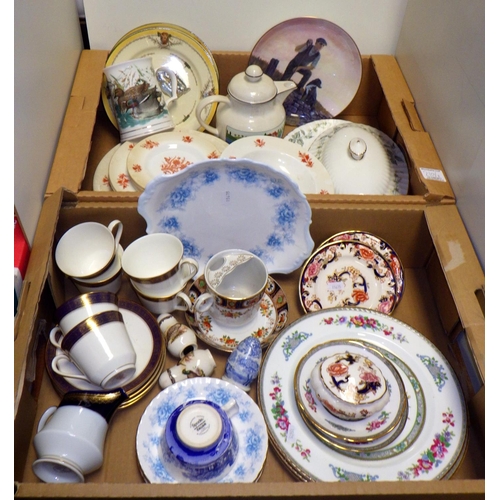 32 - Two boxes of misc ceramics to include Crown Derby, Masons etc (2)