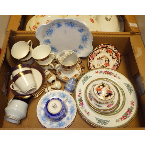 32 - Two boxes of misc ceramics to include Crown Derby, Masons etc (2)