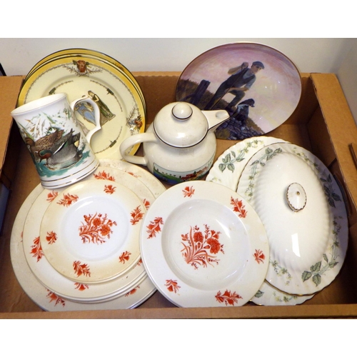 32 - Two boxes of misc ceramics to include Crown Derby, Masons etc (2)