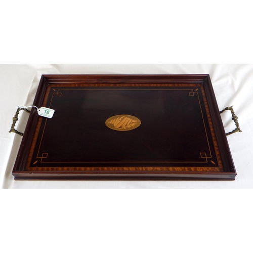 10 - An Edwardian shell inlaid mahogany serving tray 52 x 32cm