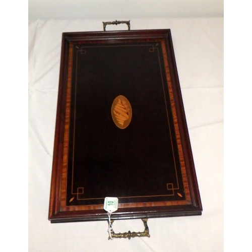 10 - An Edwardian shell inlaid mahogany serving tray 52 x 32cm