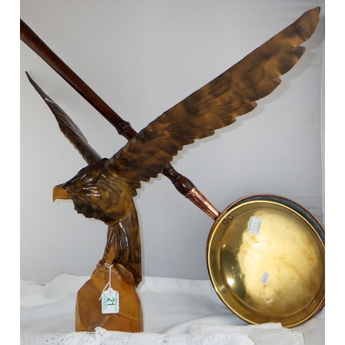 21 - A carved eagle stamped USSR together with a 19thC bed pan & a small qty of linen (3)