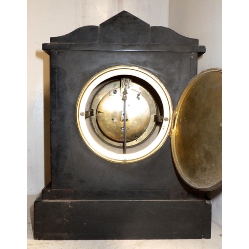 3 - A large slate mantle clock 40cm tall together with smaller slate mantle clock (2)