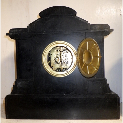 3 - A large slate mantle clock 40cm tall together with smaller slate mantle clock (2)