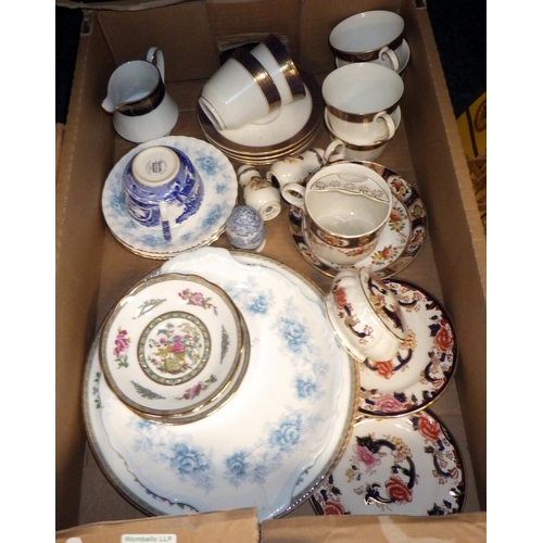 32 - Two boxes of misc ceramics to include Crown Derby, Masons etc (2)