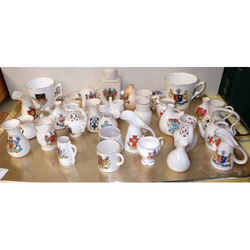 35 - Two trays of approx 60 pieces of crested china