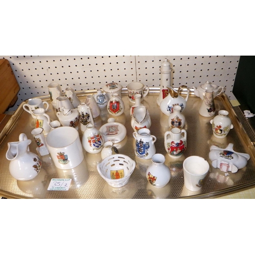 35 - Two trays of approx 60 pieces of crested china