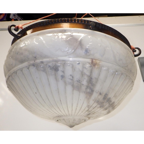 47 - A 1930s large milk glass hanging light shade 37cm diameter