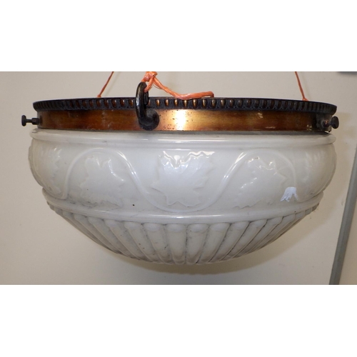 47 - A 1930s large milk glass hanging light shade 37cm diameter