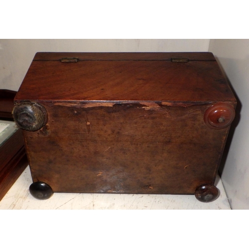 5 - A 19thC rosewood tea caddy 20cm wide (back feet af) together with a small mirror 25 x 38cm (2)