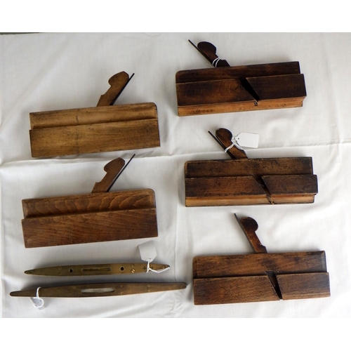 6 - Five 19thC Moulding Planes together with two spirit levels (7)