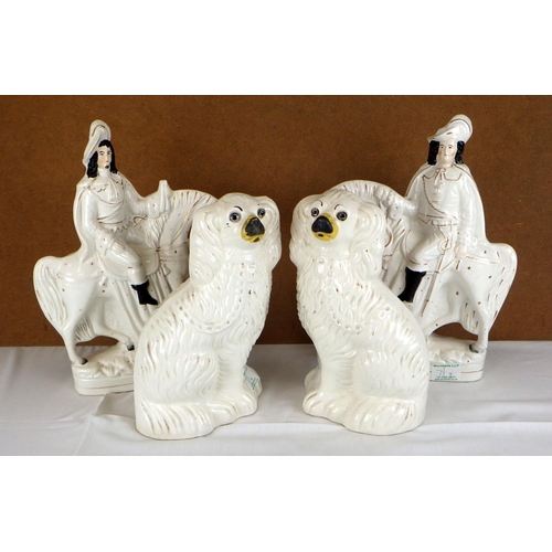 7 - A pair of 20thC Staffordshire dogs 27cm tall together with a pair of Staffordshire flatbacks AF (4)