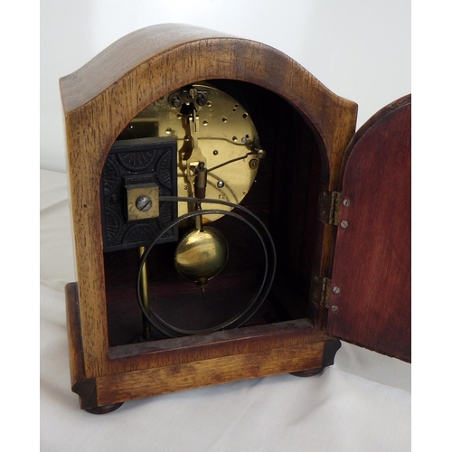 8 - An Art Deco walnut inlaid Westminster chime mantle clock 28 x 21cm together with an Edwardian mahoga... 