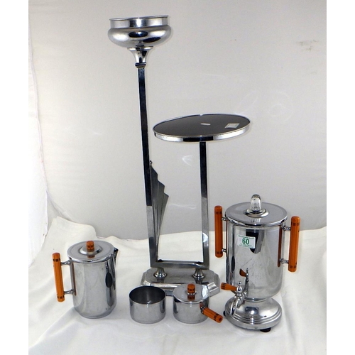 60 - A Chrome plated Art Deco style stand together with a Farber ware coffee set (5)