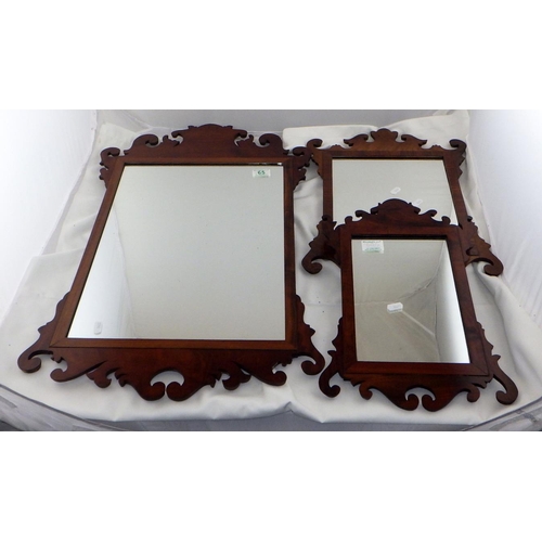 65 - Three 20thC mahogany framed mirrors 44, 77 & 50cm long