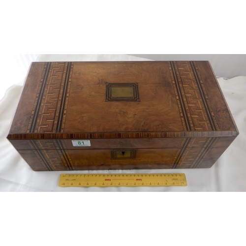 81 - A Victorian walnut parquetry inlaid writing box 50cm wide