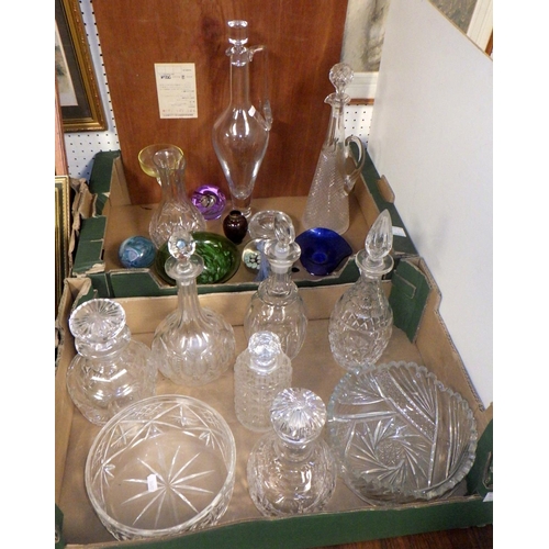 87 - Eight various decanters together with further glass ware to include paperweights, bowls etc (2)