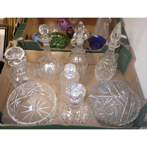 87 - Eight various decanters together with further glass ware to include paperweights, bowls etc (2)