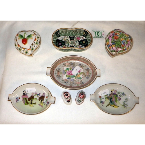 101 - A group of Herend to include two pierced heart shaped boxes, ashtrays etc (8)