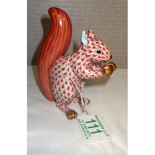 111 - A Herend red fishnet squirrel 12cm tall