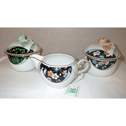 98 - Two Herend floral lidded pots (10cm tall) together with a milk jug (3)