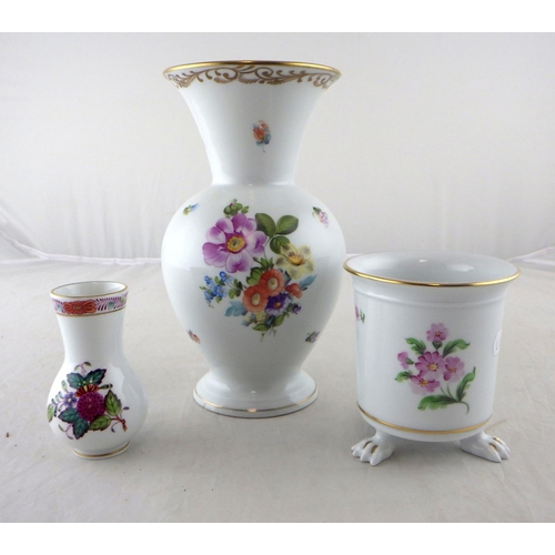 121 - A Herend floral vase 20cm tall af small chip to base, together with a small vase and a further flora... 