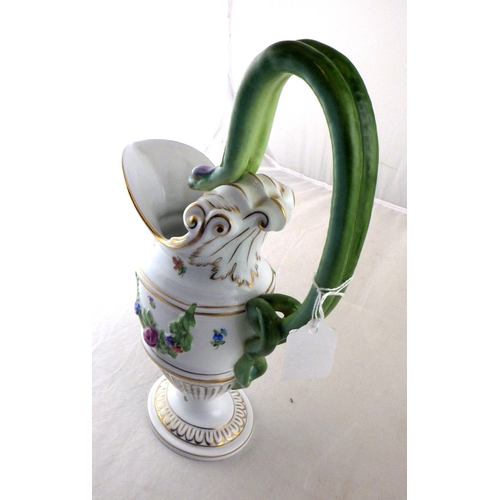 124 - A Herend Printemps double snake handle pitcher  30cm tall