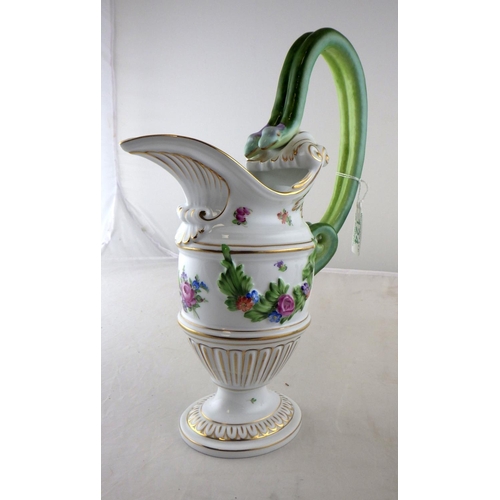 124 - A Herend Printemps double snake handle pitcher  30cm tall