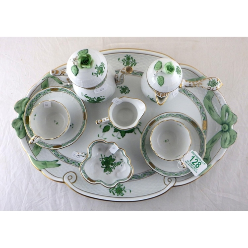 128 - A Herend tea for two to include tray, coffee pot two cups & saucers, milk jug, bowl, AF
small chip t... 