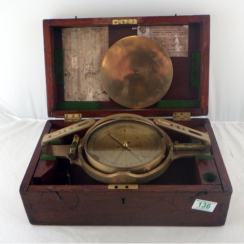 136 - A brass patent miner's dial in box, by J Casartelli & son, Manchester, numbered 1056