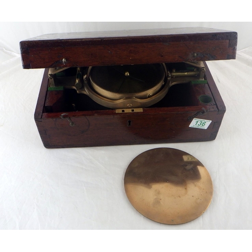 136 - A brass patent miner's dial in box, by J Casartelli & son, Manchester, numbered 1056