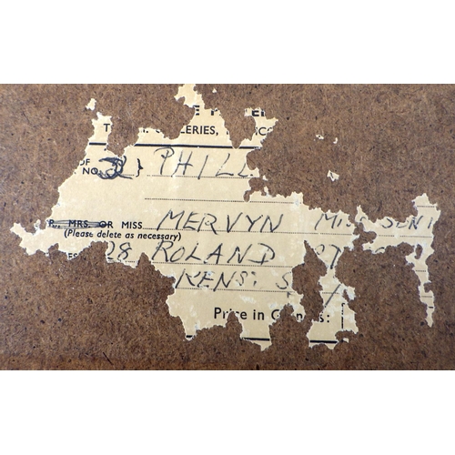 91 - A portrait of a lady, Indistinctly signed Mervyn partially bearing artist's label verso 50 x 55cm in... 