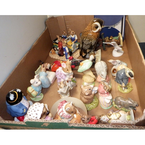 155 - A collection of Beswick Beatrix Potter animals together with Minton Monkey Garden Seat etc