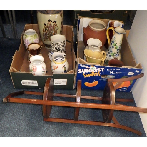 166 - A group of various vases & jugs, together with an oriental vase and a cakestand (3)