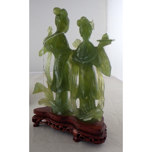 171 - A Chinese Jadeite figure group together with a carved horn (2)