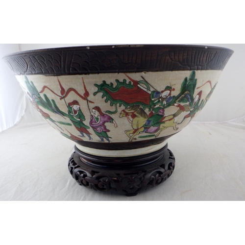 180 - A large Chinese crackle glaze bowl on stand 36cm diameter