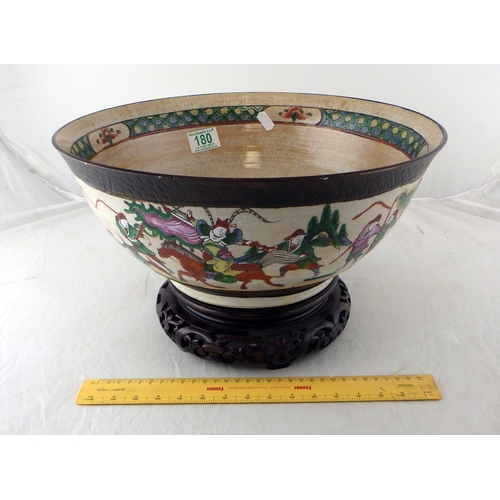 180 - A large Chinese crackle glaze bowl on stand 36cm diameter