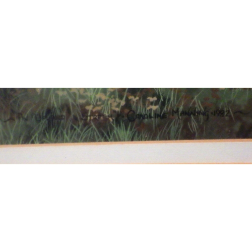 42 - Caroline Manning: An Upland Stream, landscape view with otters, signed and dated 1982.