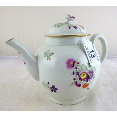 13 - A Worcester Tea Pot AF chips to finial, hairline on spout