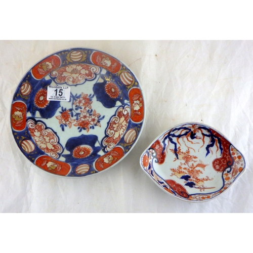 15 - An Imari plate together with an Imari shaped bowl (2)