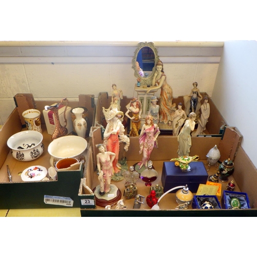 23 - Various collectors figurines, resin marked Leonardo Collection, Regency Fine Arts etc; scent bottles... 